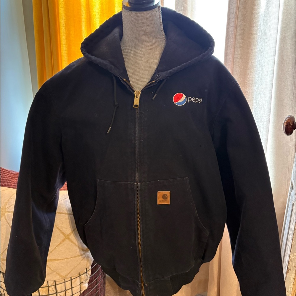 Carhartt + Pepsi Navy Flannel Lined Duck Jacket Sz L
